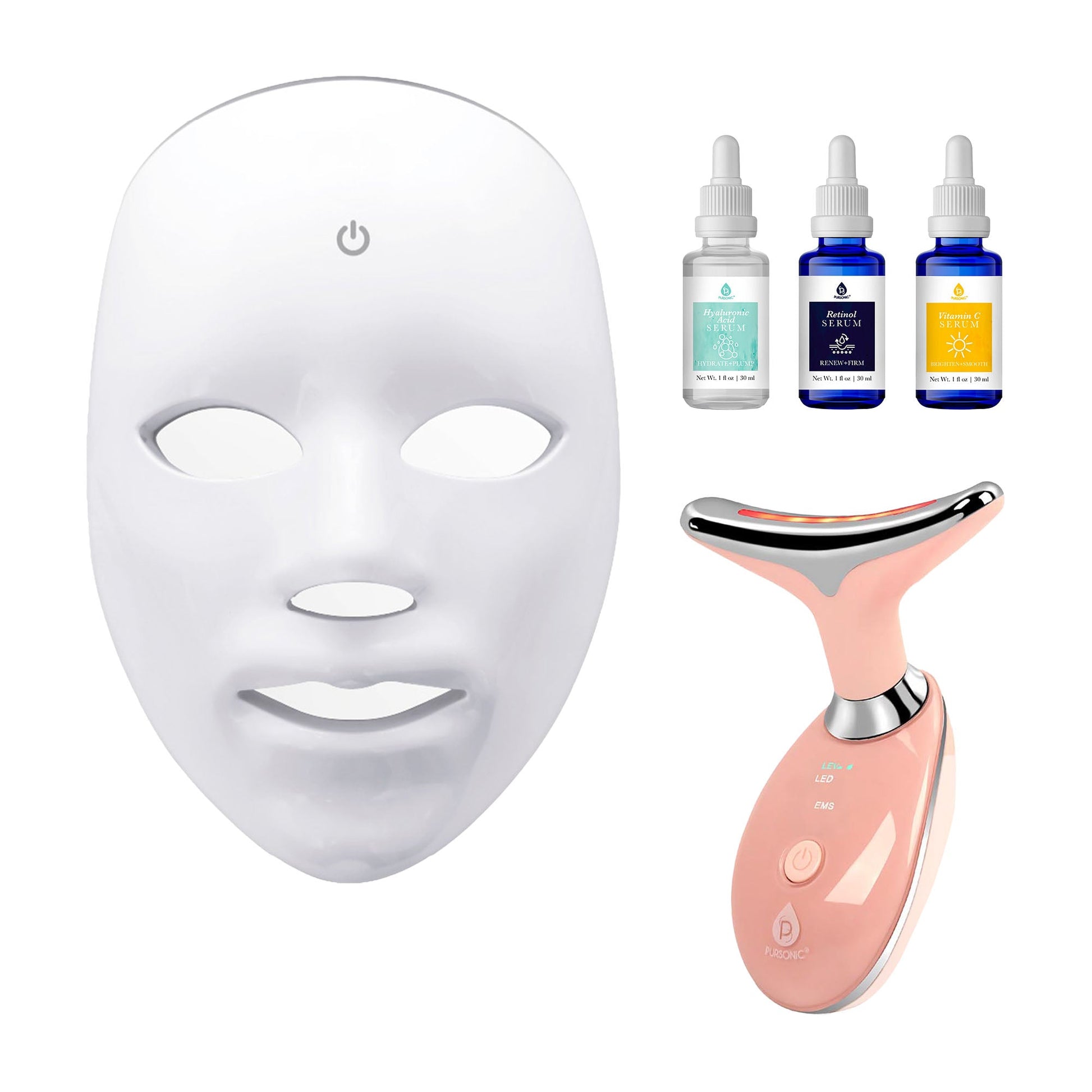 Pursonic Complete LED Skincare Bundle – 7-in-1 LED Face Mask + Sculpting Wand + Anti-Aging Serum Set-0