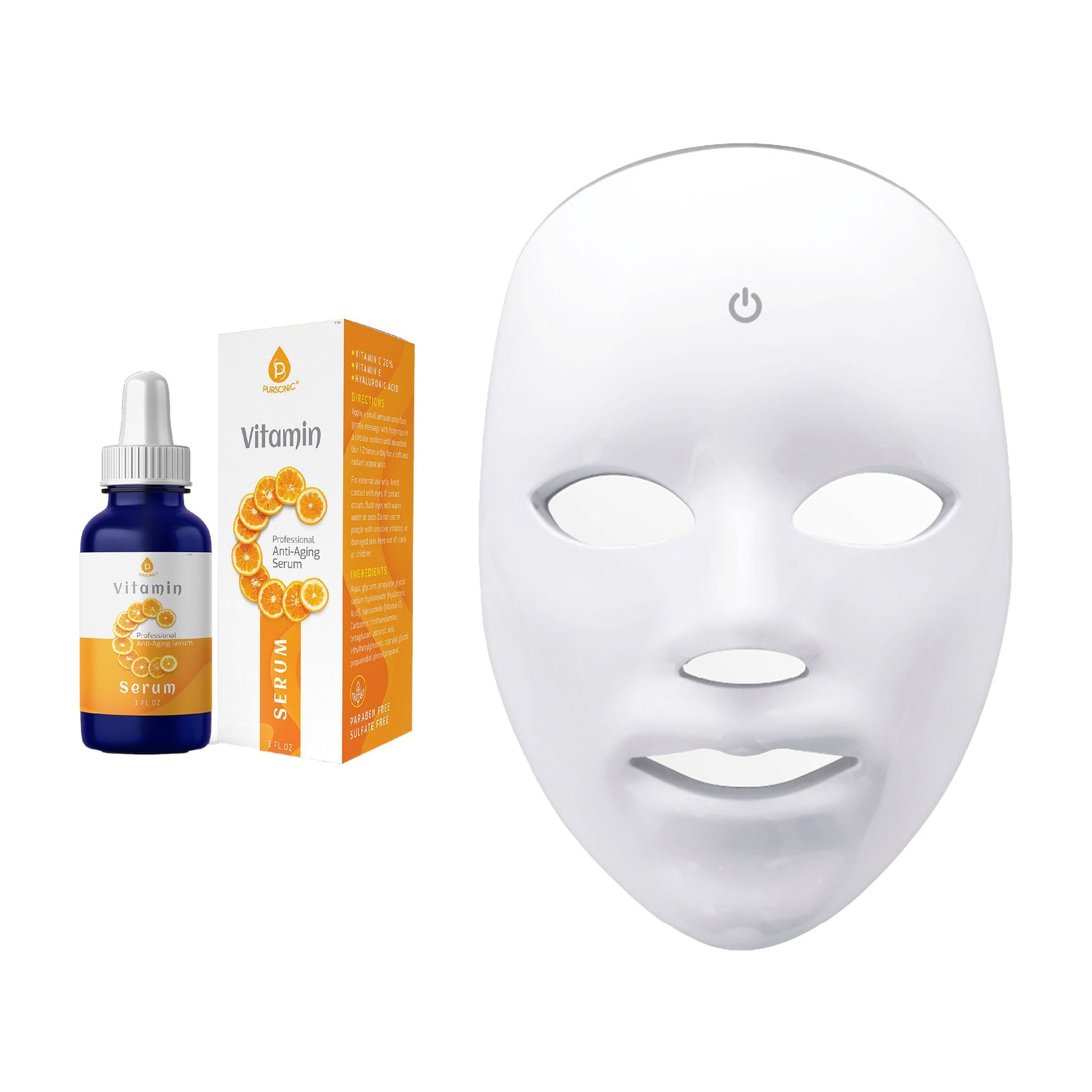 Pursonic LED Skincare Bundle – 7-in-1 LED Light Therapy Face Mask + Vitamin C Serum (3 oz)-0