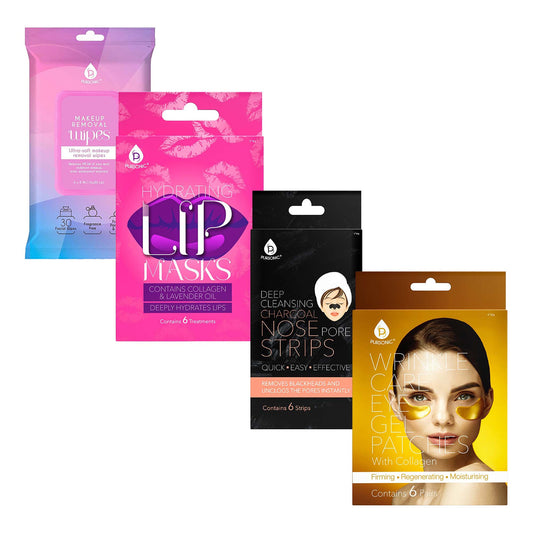Pursonic Radiant Skin & Lip Care Bundle – Makeup Removal Wipes, Wrinkle Care Eye Gel Patches, Hydrating Lip Masks, & Deep Cleansing Charcoal Nose Strips-0