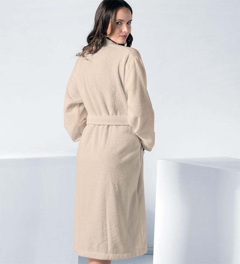 Women's Beige Terry Cloth Kimono Robe - Clearance-1
