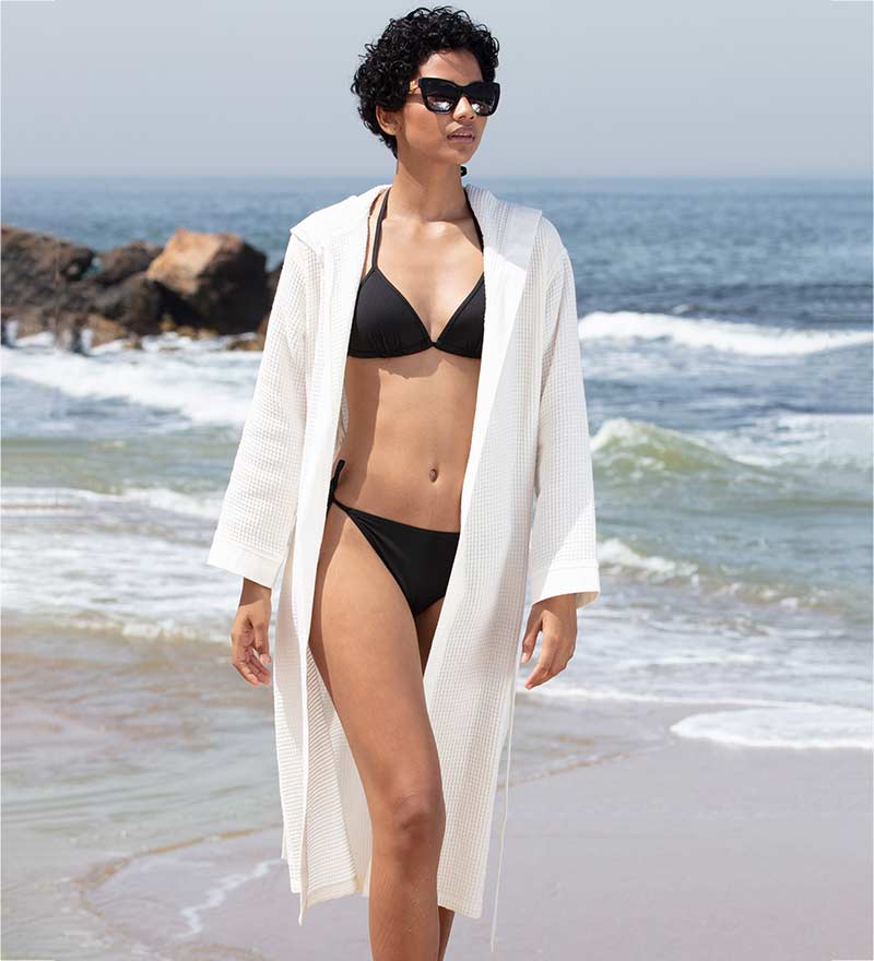 Women's Hooded Turkish Cotton Waffle Robe-9