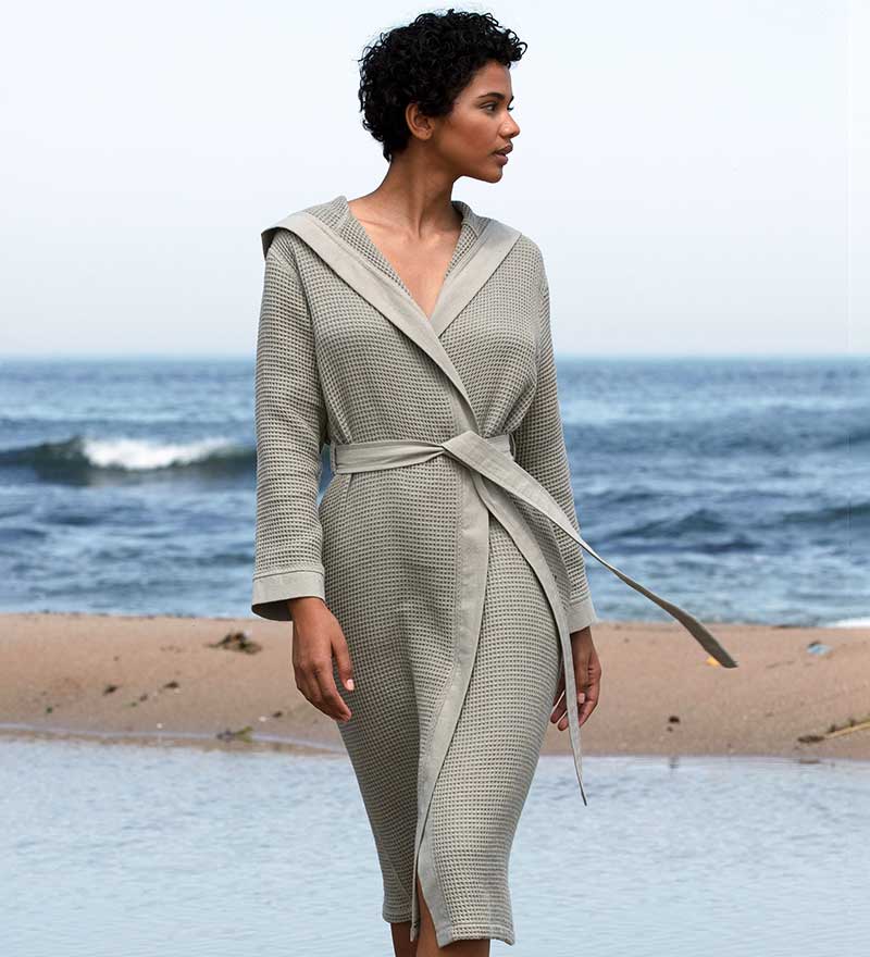 Women's Hooded Turkish Cotton Waffle Robe-7