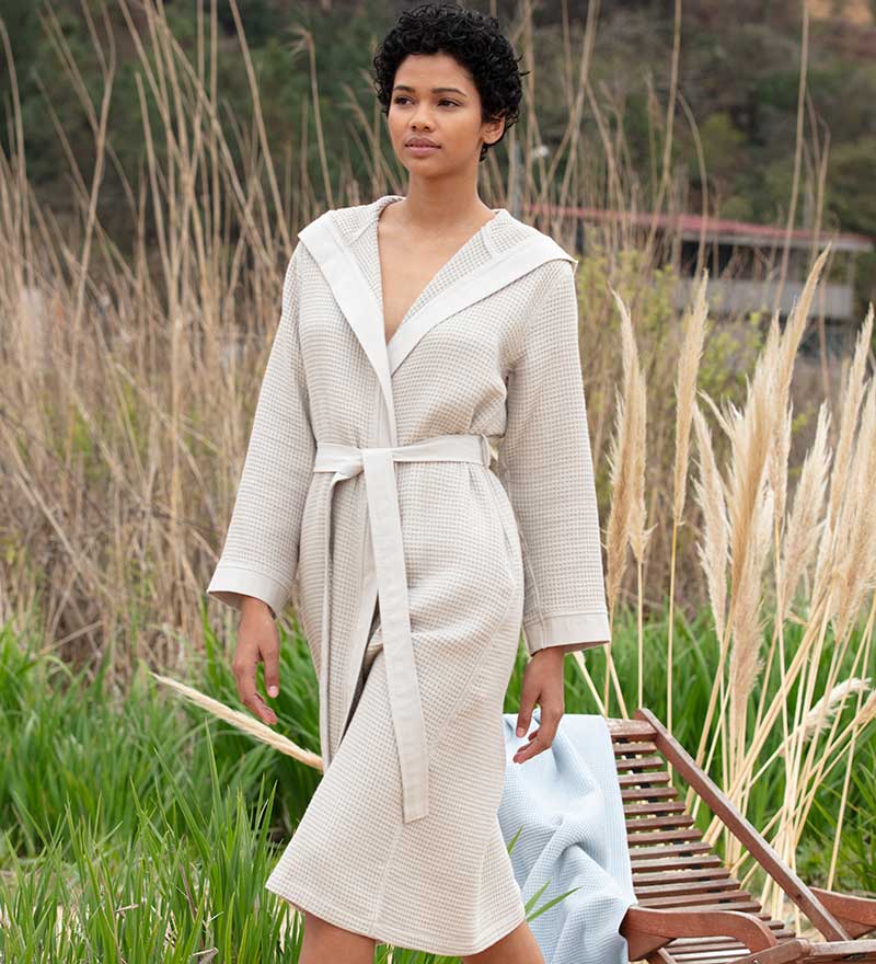 Women's Hooded Turkish Cotton Waffle Robe-8