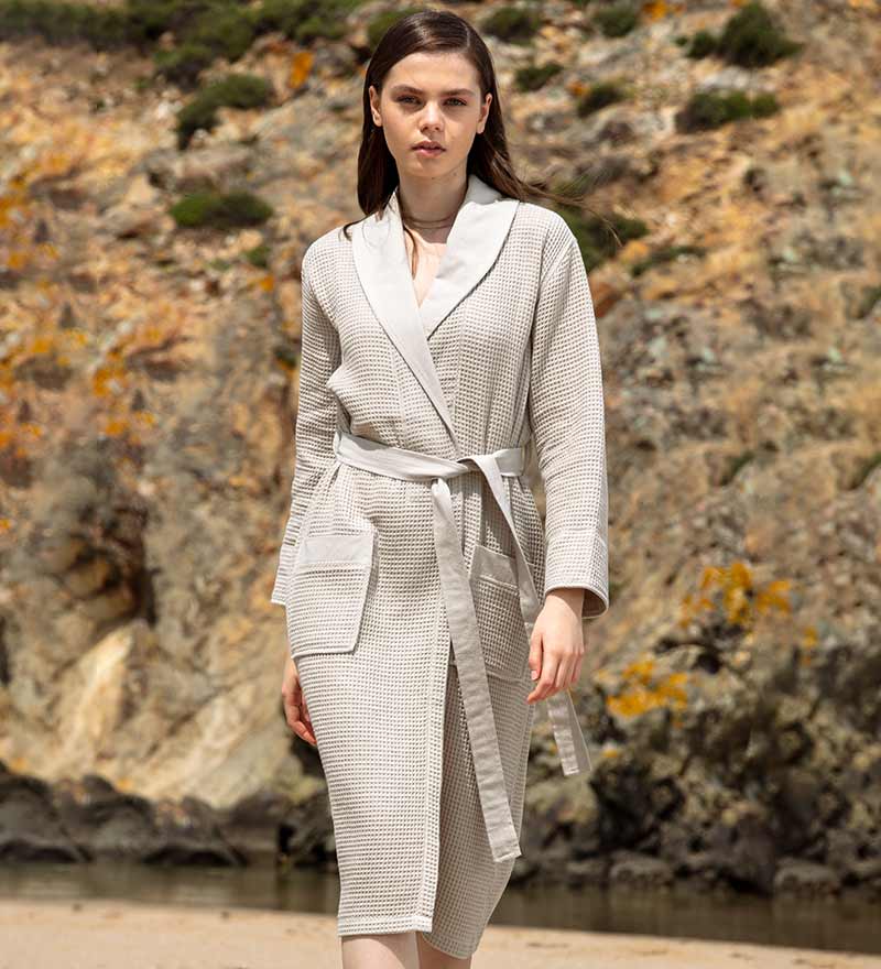 Women's Full Length Lightweight Waffle Spa Robe with Shawl Collar-6
