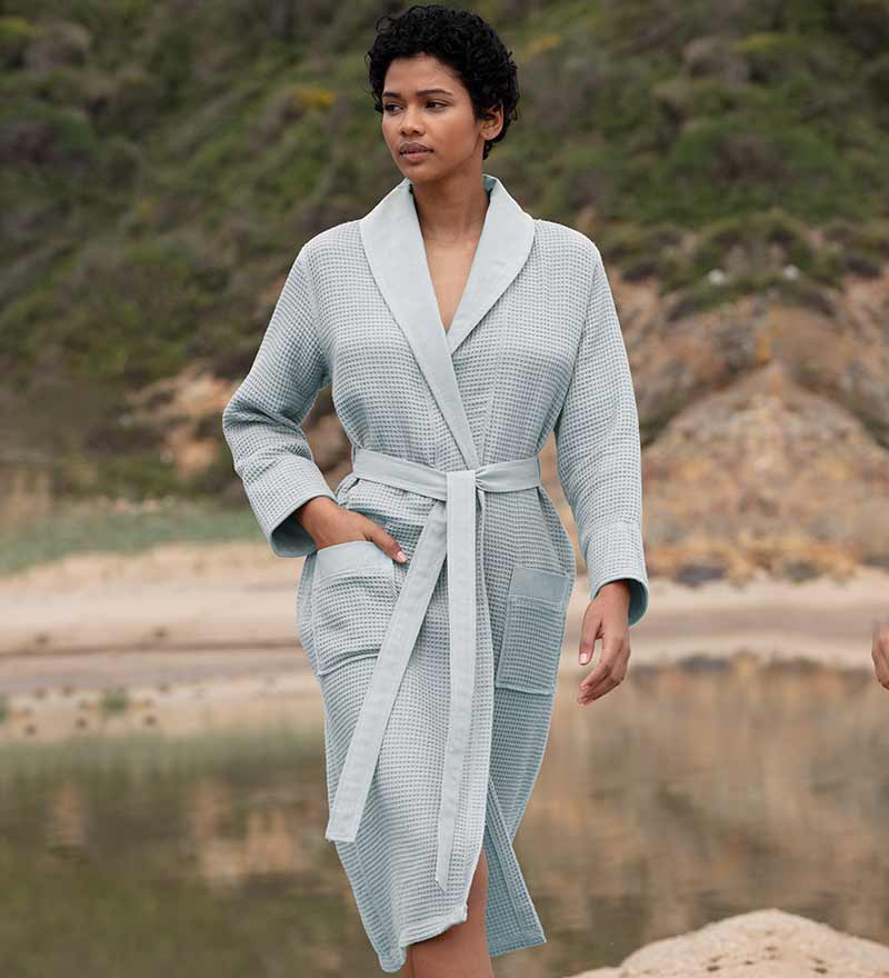 Women's Full Length Lightweight Waffle Spa Robe with Shawl Collar-9