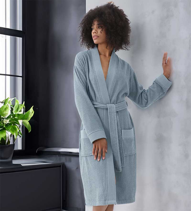 Women's Turkish Cotton Terry Kimono Robe - Luxurious Terry Cloth Bathrobe-1