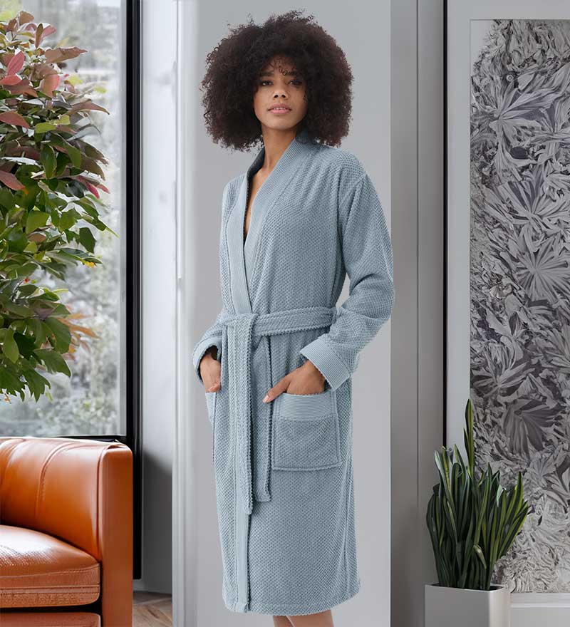 Women's Turkish Cotton Terry Kimono Robe - Luxurious Terry Cloth Bathrobe-0