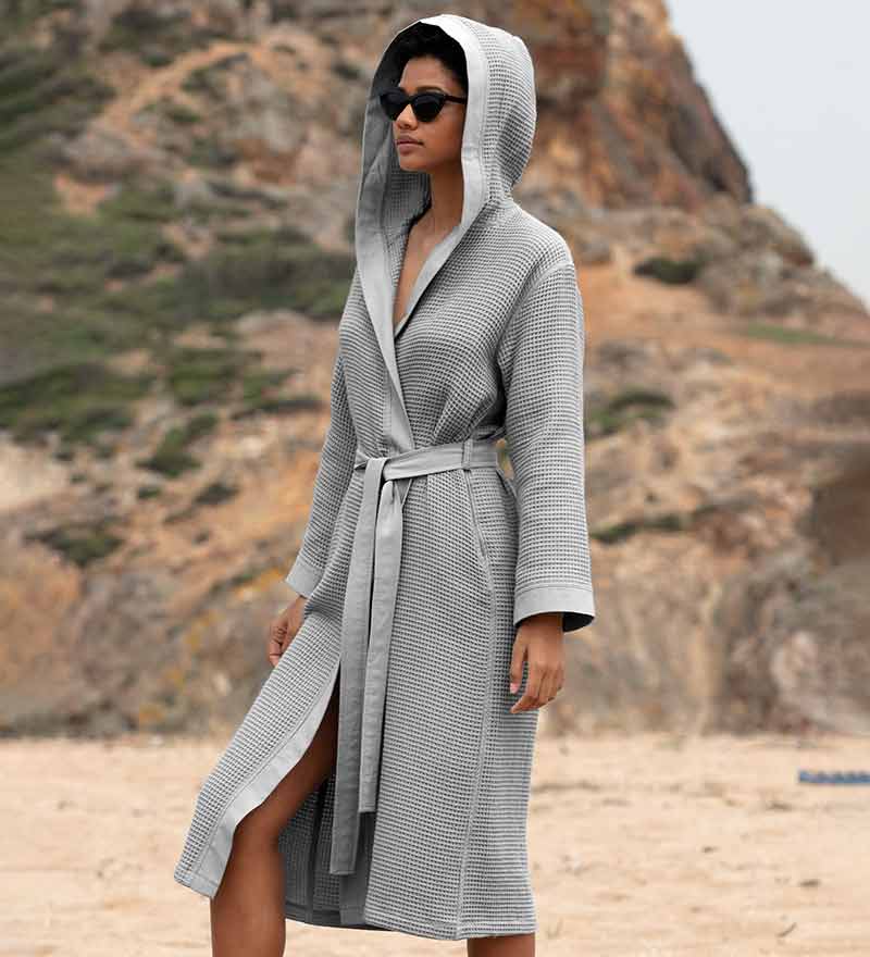 Women's Hooded Turkish Cotton Waffle Robe-5