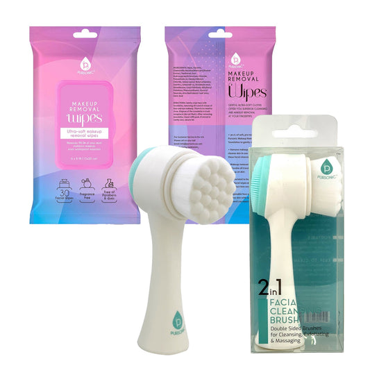 Radiant Beauty Bundle: Dual Sided Facial Cleansing Brush & Makeup Removal Wipes (12 Pack)-0