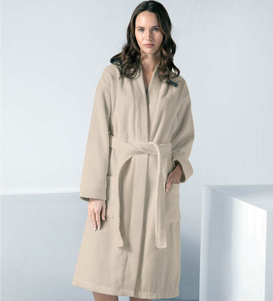 Women's Beige Terry Cloth Kimono Robe - Clearance-0